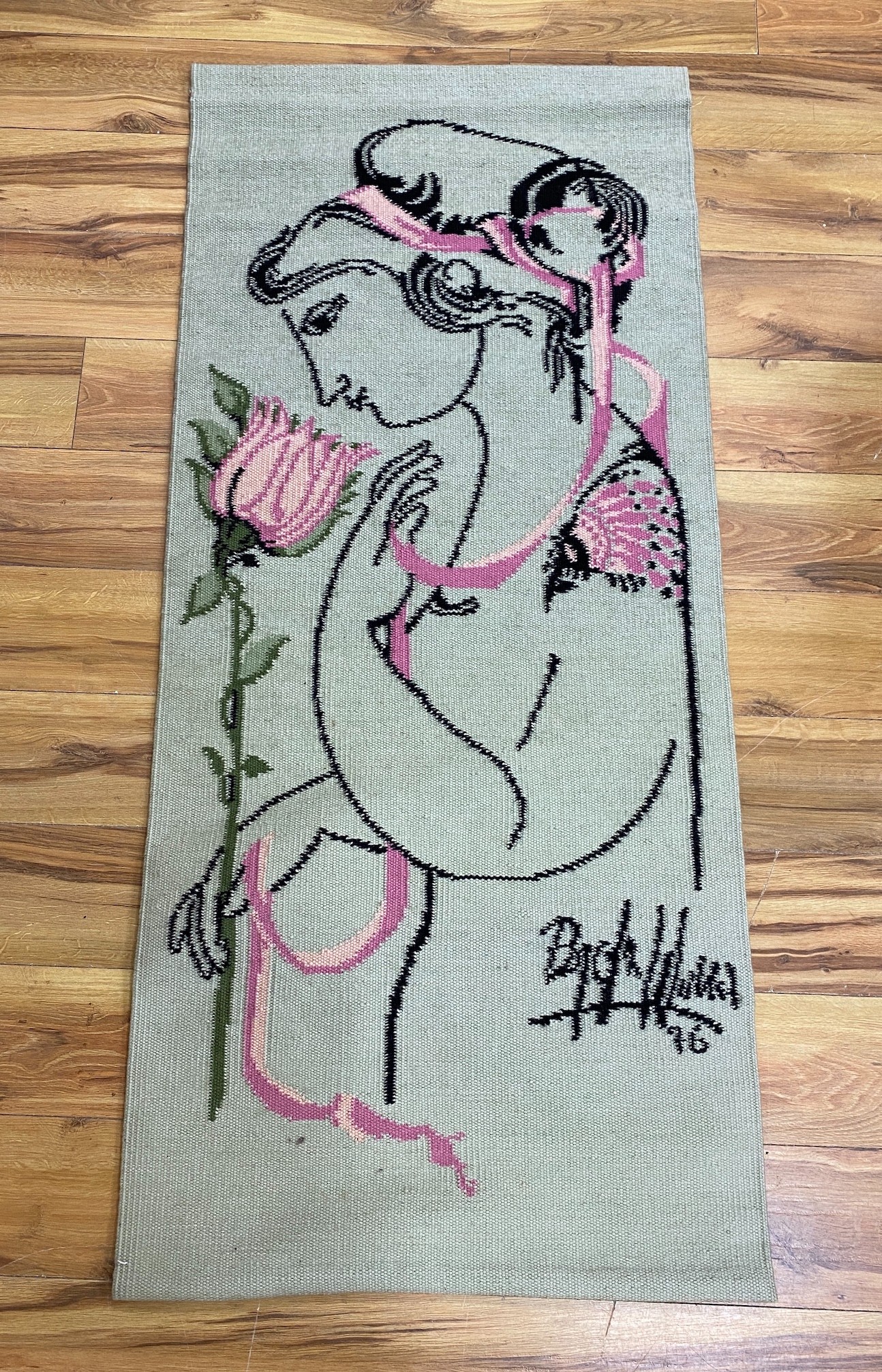 A Bjorn Wiinblad loom-art tapestry; Leonore 12/60, 156x69cm